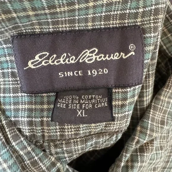Eddie Bauer Men's Green Micro Plaid Long Sleeve Casual Button Shirt Size XL - Picture 6 of 12